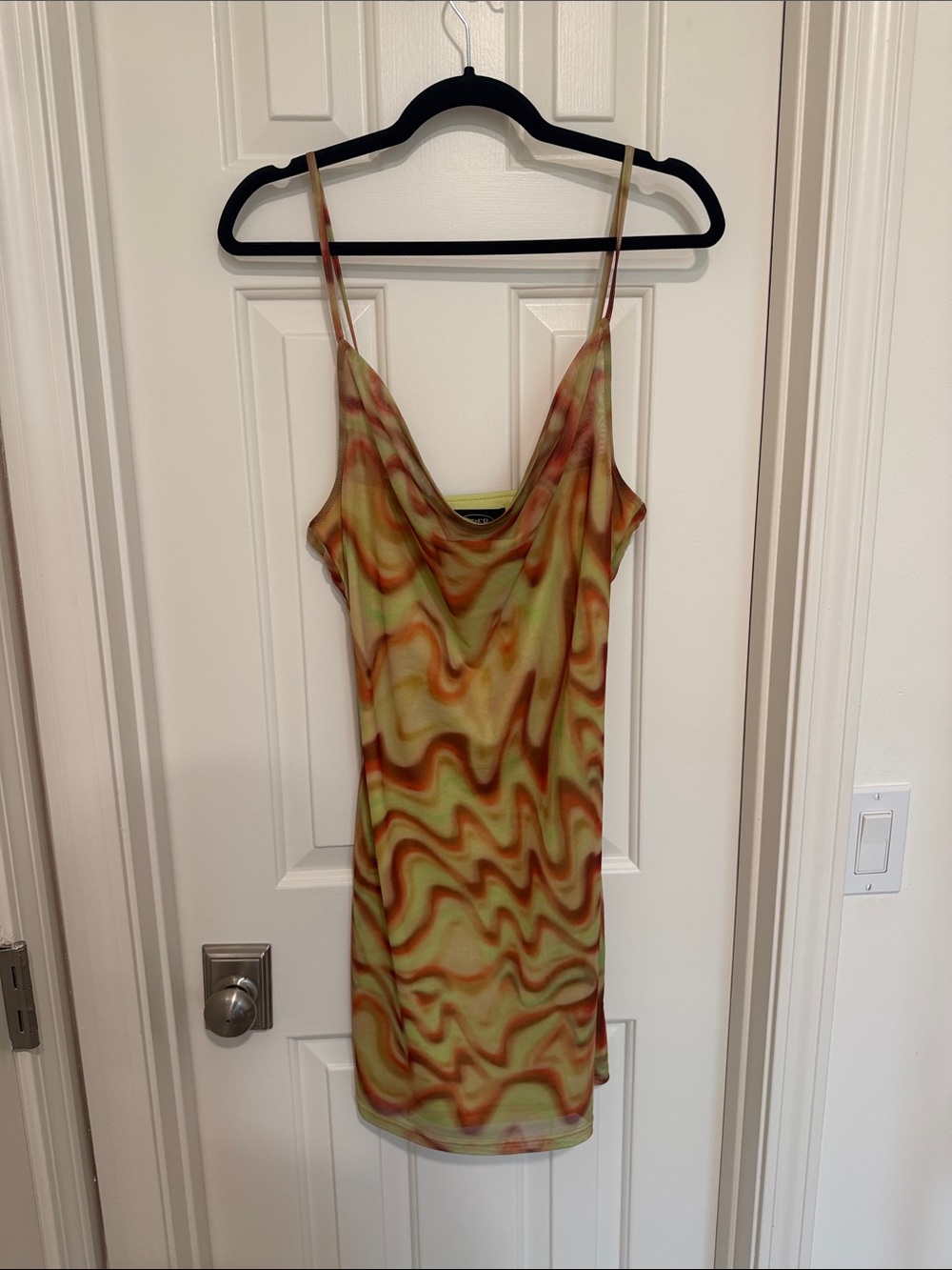 Cider Cowl Neck Dress in Green and Brown Swirl Size Large